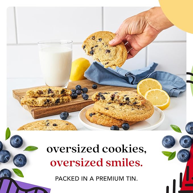 David's Cookies Fresh Baked Decadent Jumbo Lemon Gourmet Cookies – 2lb Gift Basket Tin with 8 Large Lemon Cookies – Bakery-Style Soft and Chewy Dessert for Holidays, Birthdays, Thank You Gifts