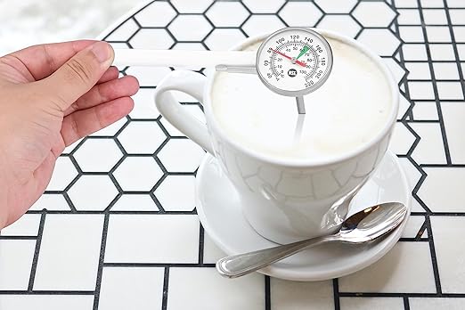 1 3/8 Inch Dial Milk Coffee Food Thermometer with Clip,Best Instant Read Thermometer for The Coffee Drinks,Chocolate Milk Foam,Meat Cooking