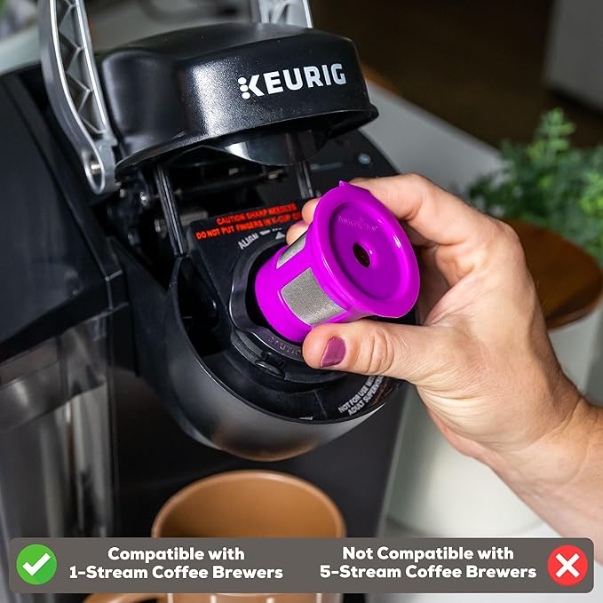 2-Item Bundle: 6-Pack Cafe Save 1-Stream Reusable K Cup Coffee Filters + EZ-Scoop 2 Tbsp Scoop with Integrated Funnel, Refillable Pod Capsule For Use with Keurig & Select Single Cup Coffee Maker