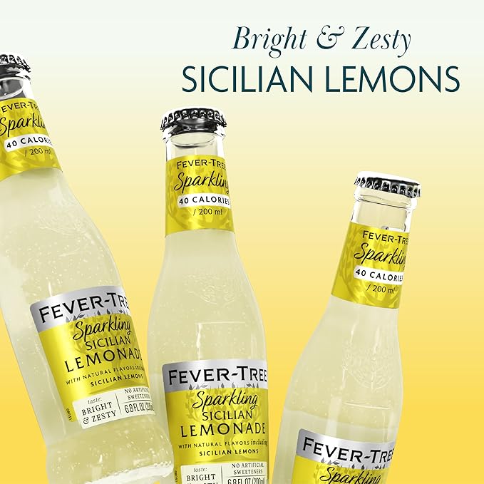 Fever-Tree Sparkling Sicilian Lemonade - Premium Quality Mixer - Refreshing Beverage for Cocktails & Mocktails. Naturally Sourced Ingredients, No Artificial Sweeteners or Colors - 6.8 Fl Oz Bottles - Pack of 24