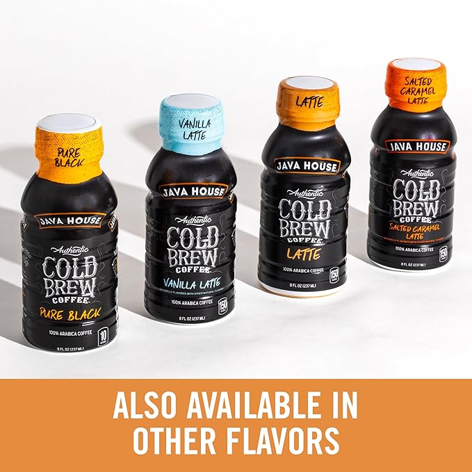 Java House Cold Brew Coffee Ready to Drink Bottles - Salted Caramel Latte - Pack of 12 8oz Bottles - 100% Arabica Coffee