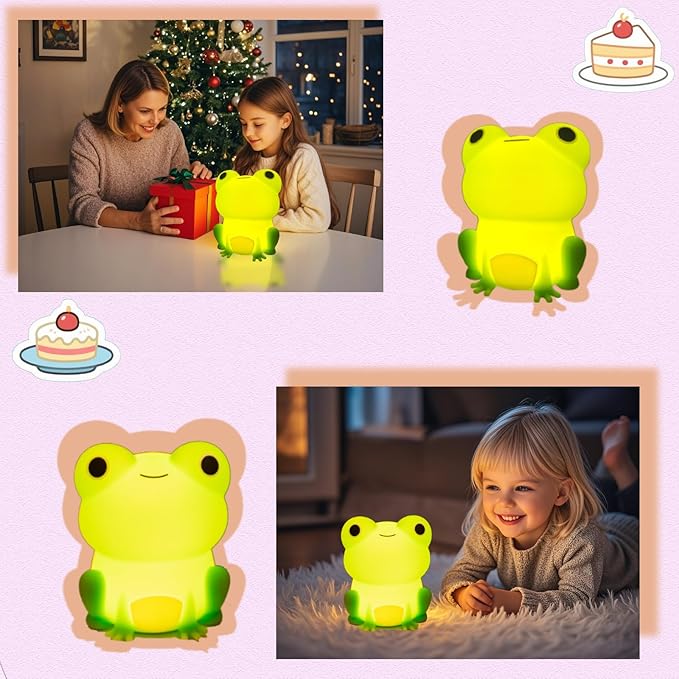 Frog Night Light, Frog Gifts, Cute Silicone Nursery Rechargeable Dimmable Bedside Lamp, Kids' Bedroom Decor, Gift for Children, Teens, Christmas Birthdays