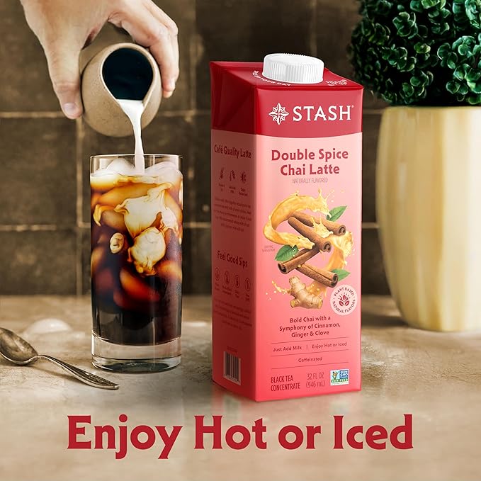 STASH Double Spice Chai Latte - Dairy Free Plant Based Tea Concentrate - Caffeinated - 32 fl oz, 5 Servings (Pack of 6)