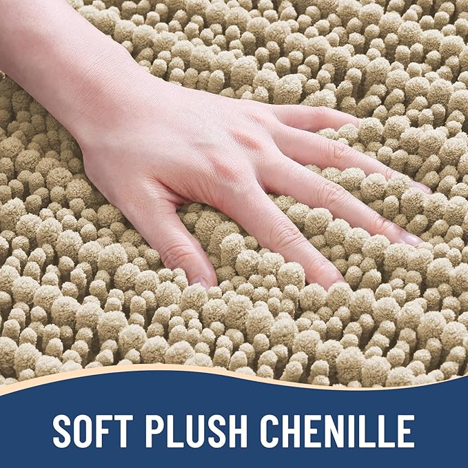 Arotive Luxury Chenille Bathroom Rug Mat, Extra Soft Thick Absorbent Shaggy Bath Rugs, Non-Slip Machine Wash Dry, Plush Bath Mats for Bathroom, Shower and Tub, 50x30, Beige