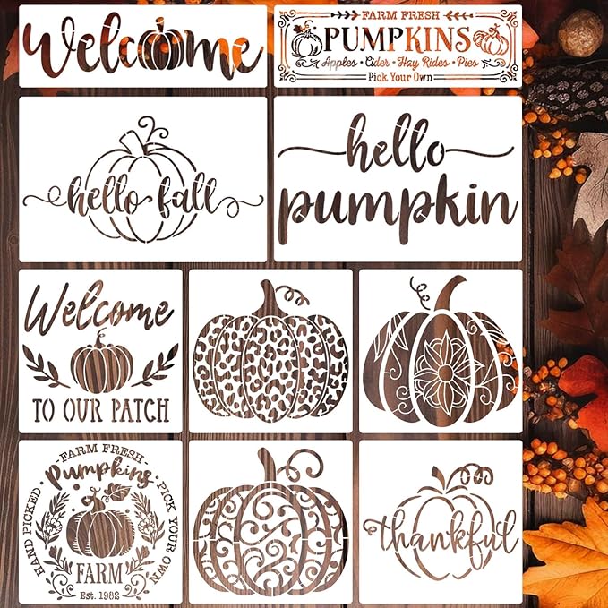 Fall Stencils for Painting on Wood Pumpkin Stencil Reusable Autumn DIY Crafts Stencils for Door Mats Porch Hanger Fabrics Decor