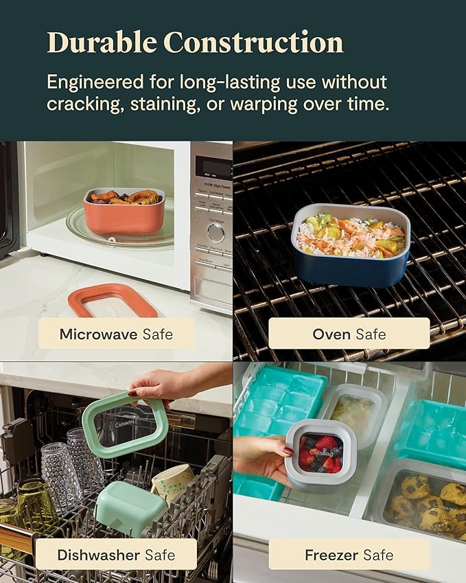 Caraway Mini Food Storage 11pc Set - Glass Storage Containers for Food - Non-Toxic Ceramic-Coated Glass - Air Release Technology - Compact & Stackable Design - Perracotta