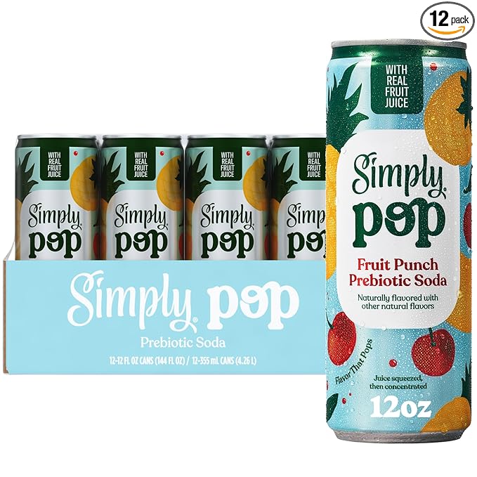 Simply POP Prebiotic Soda Fruit Punch Cans, 12 fl oz, 12 Pack