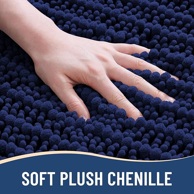 Arotive Luxury Chenille Bathroom Rug Mat, Extra Soft Thick Absorbent Shaggy Bath Rugs, Non-Slip Machine Wash Dry, Plush Bath Mats for Bathroom, Shower and Tub, 47x24, Navy
