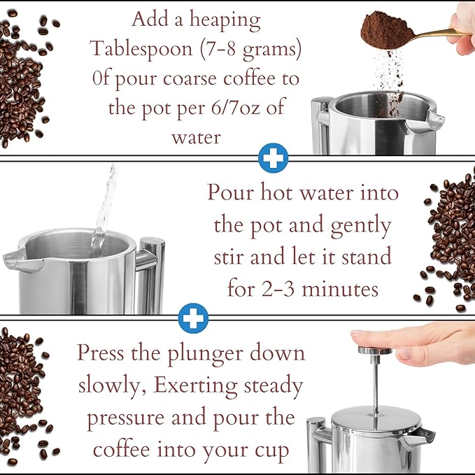 Mixpresso Stainless Steel French Press Coffee Maker 27 Oz 800ml, Double Wall Insulated French Press Stainless Steel, Built-In Thermometer, Easy Clean Tea Brewer, Easy Press Durable Metal Coffee Press