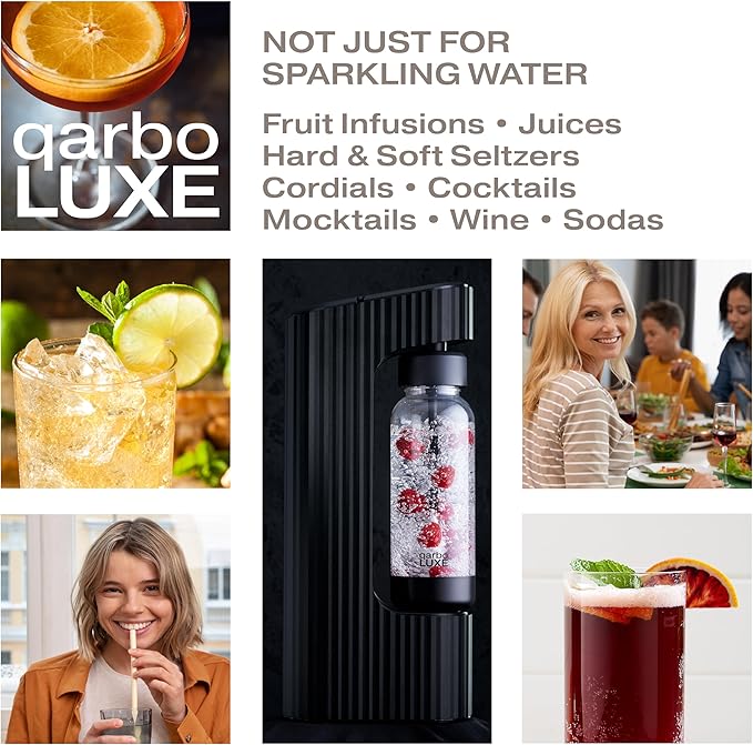 Twenty39 qarbo LUXE Premium Metal Sparkling Water Maker Machine - Soda Beverage Carbonator for Home, Seltzer Water Carbonation Fizz Maker (includes two CO2 cylinders)