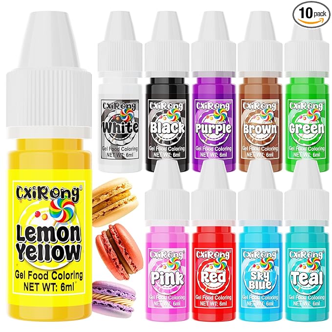 Gel Food Coloring - 10 Colors Concentrated Food Dye, Cake Decorating Supplies Tasteless Food Coloring Gel for Baking, Fondant, Cookie, Cake, Icing, Macaron, Easter Egg - 0.25 Fl. Oz