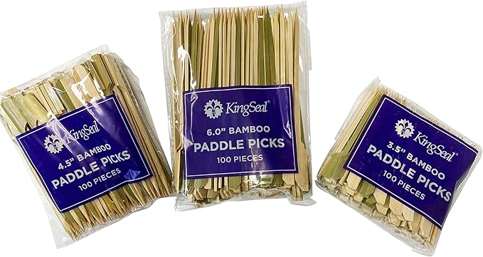 1000 Count | KingSeal Natural Green Bamboo Wood Paddle Picks, Skewers for Appetizers and Cocktails, 6 Inches, Bulk Pack - 10 Packs of 100