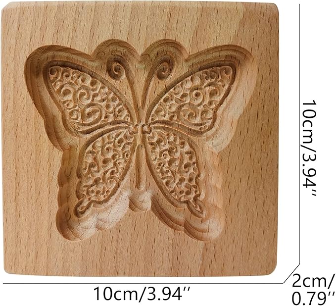 Wooden Cookie Biscuit Mold, 3D Baking Mold, Embossing Craft Decorating Baking Tool, Suitable for Halloween Thanksgiving Christmas Kitchen DIY (Butterfly 10 * 10 * 2)