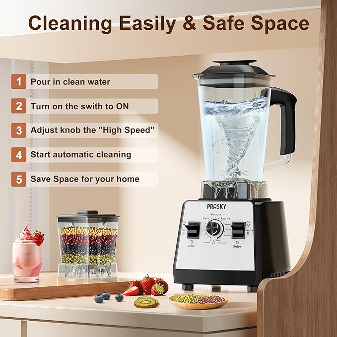 Blenders for Kitchen, Commercial Blender,2400W PRASY Food Processor with 101oz Juice & Grinder Jar, BPA-Free, 25000 RPM Blenders for Smoothies, Ice Crushing, Frozen Fruit (White, 2L)
