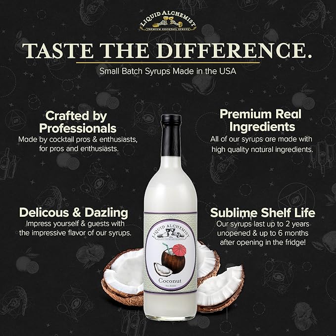 Liquid Alchemist Coconut Syrup for Drinks - Real Ingredients Make our Cream of Coconut Syrup a Perfect Pina Colada Drink Mix - Non-GMO & Vegan (25 oz)