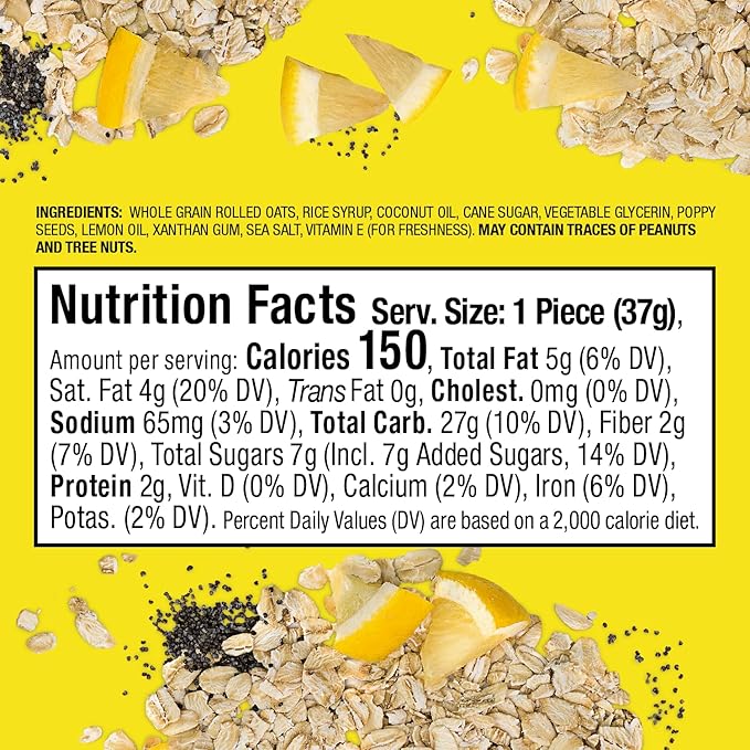 Bobo's Oat Bites, Lemon Poppyseed, 1.3 oz Bites (30 Pack Box), Gluten Free Whole Grain Snack, Vegan On-The-Go