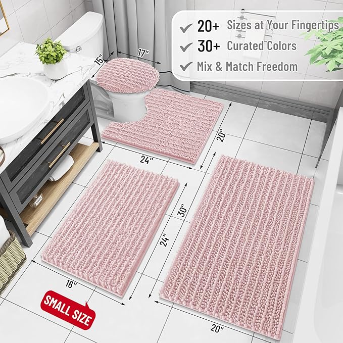 Arotive Luxury Chenille Bathroom Rug Mat, Extra Soft Thick Absorbent Shaggy Bath Rugs, Non-Slip Machine Wash Dry, Plush Bath Mats for Bathroom, Shower and Tub, 30x20, Dirty Pink