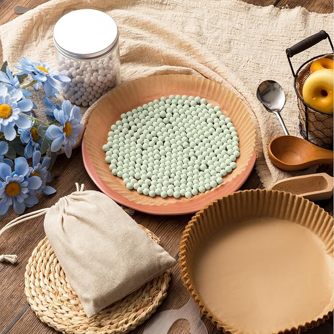 1 Pack Light Green 2 lb Pie Weights for Baking Crust Ceramic Weights Blind Baking Beads with 50 Pcs Disposable Parchment Paper Pie Liner Fit 8,9,10 Inch Dish