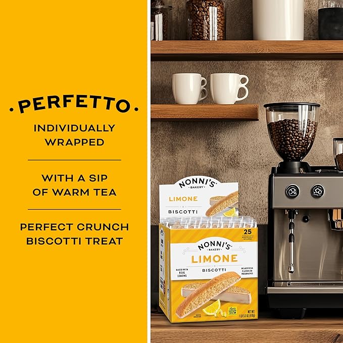 Nonni's Limone Lemon-Iced Biscotti Cookies – Individually Wrapped Italian Tea-Time Snack, Crunchy Twice-Baked, 110 Cal Each, 21.5 oz Carton, 2 Pack