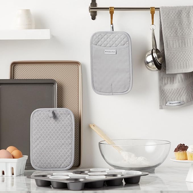 KitchenAid Asteroid Pot Holder 2-Pack Set, Matte Grey, 7"x10"