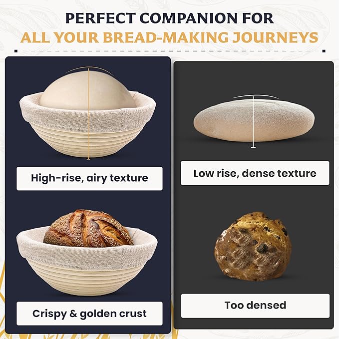 9" Banneton Bread Proofing Basket, Sourdough Proofing Basket Set of 2, Bread Banneton Basket for Professional & Home, Round Bread Proofing Baskets for Sourdough