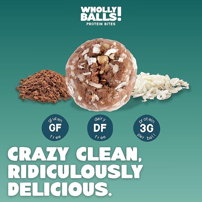 Wholly Balls Protein Bites – Healthy Plant-Based Snack | High Protein, Low Sugar, Gluten-Free Energy Balls (Pack of 3, O.G)