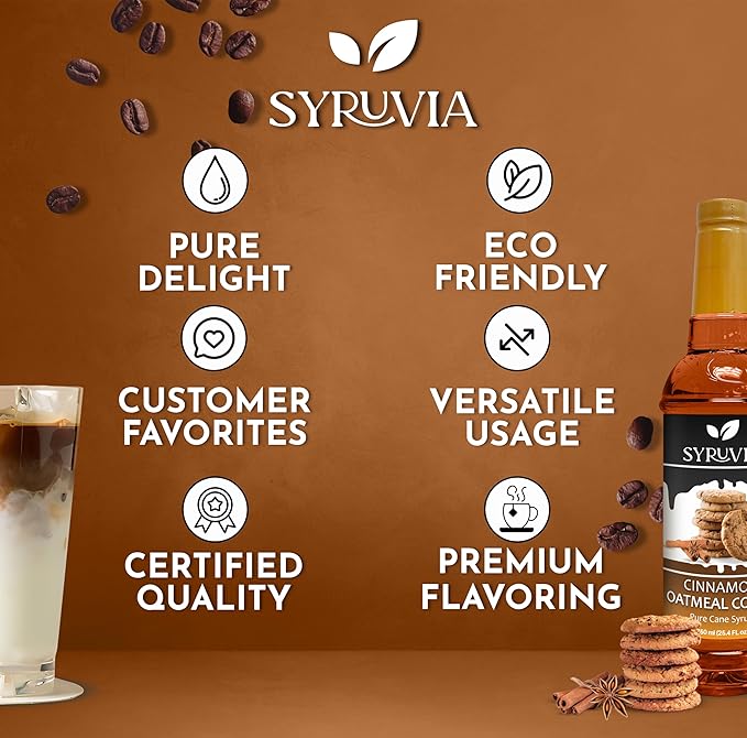 Syruvia Pistachio Latte Syrup & Cinnamon Oatmeal Cookie Syrup - 25.4 fl oz. Premium Coffee Flavoring Syrup. Kosher, & Gluten-Free. Perfect for Enhancing Drinks, Smoothies, Shakes, Desserts, & More.