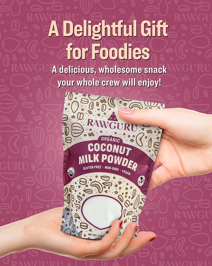 RawGuru Organic Coconut Milk Powder - Vegan & Nutrient-Dense Powder with Iron & Potassium - Rich & Creamy Organic Milk for Drinking or Baking - 16 oz, Pack of 2