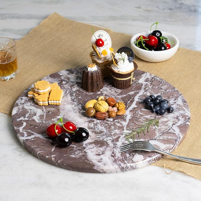 Koville African Lilac Marble Cutting Board Serving Tray for Kitchen Countertop, 16" Large Marble Cheese Board for Baking, Charcuterie, Pastry, Trivet, Heat Resistant Stone Cutting Boards for Kitchen