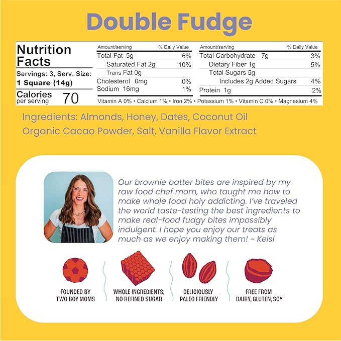 Kelsi's Brownie Batter Bites 8 x 1.5oz Dairy Free/Gluten Free Dessert/Soy Free Chocolate/Paleo Candy (Double Fudge)