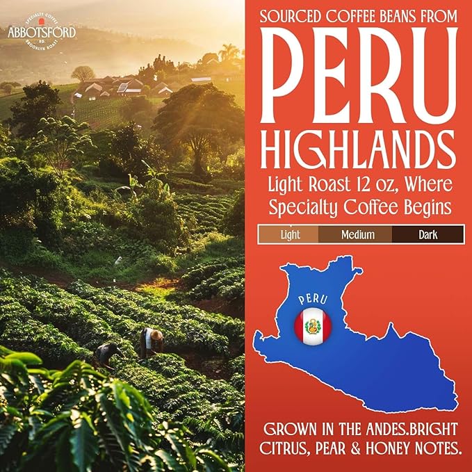 Peru Highlands Ground Coffee, Single Origin Ground Coffee Light Roast with Bright Citrus, Pear, and Honey Floral Finish, Specialty Coffee12 oz Bag, Perfect Andes Coffee Gift