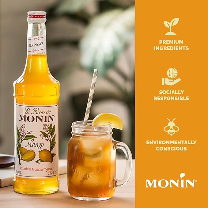 Monin - Mango Syrup, Tropical and Sweet, Great for Cocktails, Sodas, and Lemonades, Gluten-Free, Non-GMO (1 Liter)