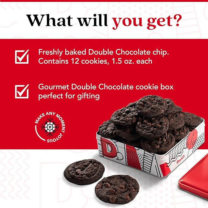 David's Cookies 1lb Double Chocolate Chunk Fresh Baked Cookies - Handmade and Gourmet Cookies - Delectable and Made with Premium Ingredients - Cookie Gift Basket - Great Gift For All Occasions