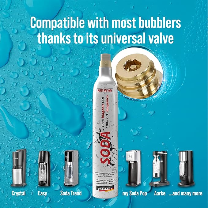 Party Factory Universal 2x 16.6 oz soda cylinder for all standard soda makers, 450g carbon dioxide, CO2 cylinder for SodaStream