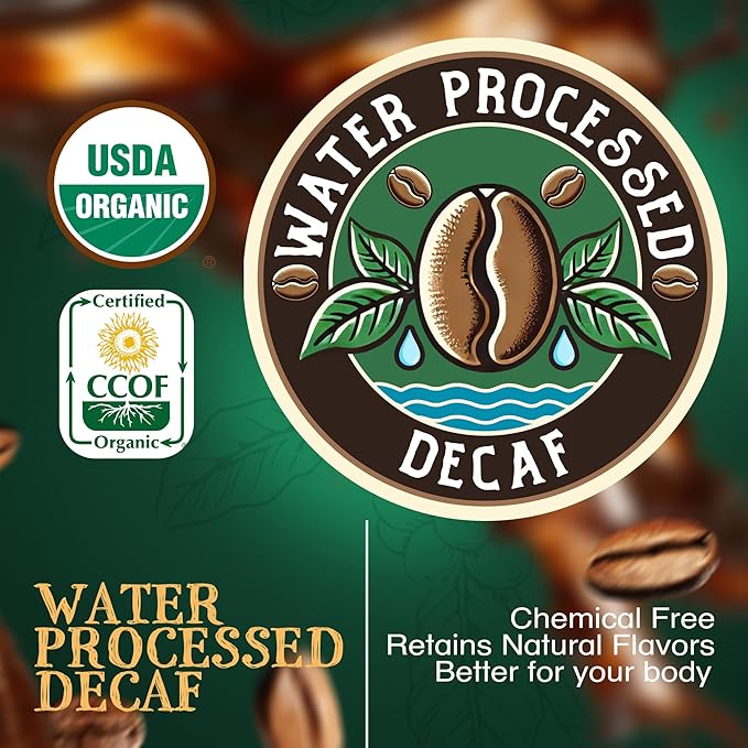 The Bean Organic Coffee Company Water Processed DECAF Caramel, Medium Roast, Ground Coffee, 5-Pound Bag, Café Molido Tostado Orgánico descafeinado