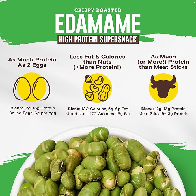 Biena Crispy Roasted Edamame Beans Snack – High Protein Low Carb Snack for Adults & Kids, 12g-13g Protein per Serving - Made w/Avocado Oil – Vegan, Gluten-Free – 18-Pack 1.05oz Variety Pack