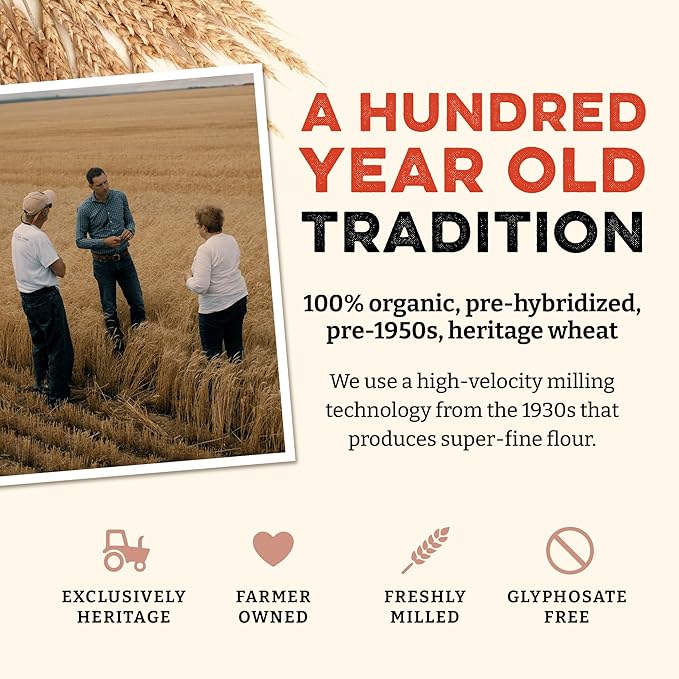 Sunrise Flour Mill Heritage Whole Wheat Bread Blend - 2 lb | USDA Organic All Purpose Flour Unbleached - Non-GMO, Kosher, Grown Without Glyphosate, Ancient Grains, Bread Flour Organic.