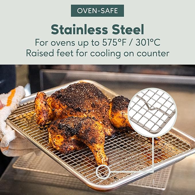 Ultra Cuisine Stainless Steel Baking Rack - 10x14.75 inch Jelly Roll Pan Wire - Oven Grill Sheet Pan - Oven Safe - Dishwasher Safe - Heavy Duty Wire Cooling Rack for Cooking Baking and Roasting