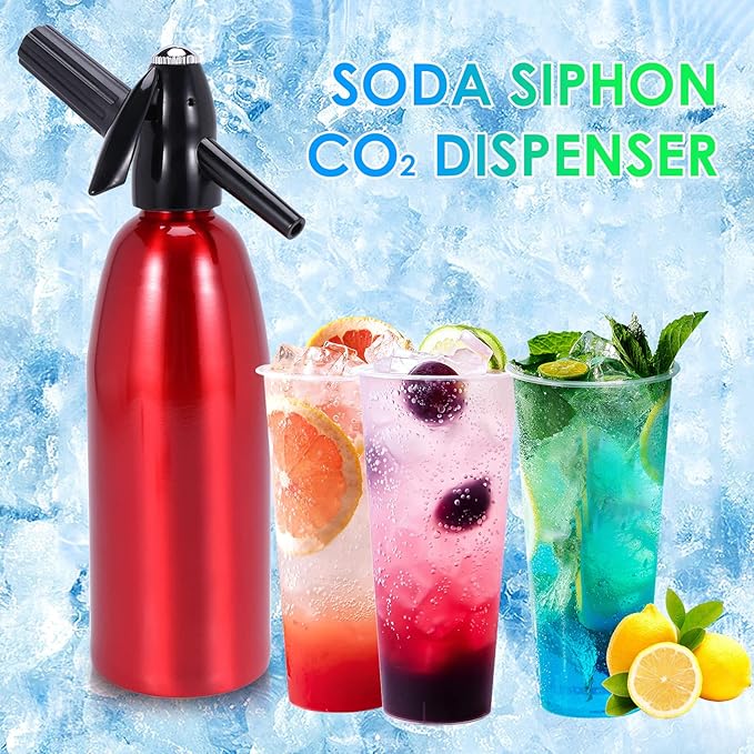 1L Portable Home Soda Maker – Aluminum Soda Siphon, Vintage Seltzer Bottle for DIY Homemade Carbonated Drinks, Sparkling Water Maker for Healthy Soda Water & Cocktails (Red)