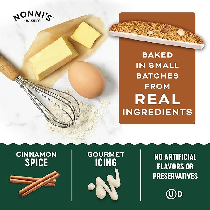 Nonni's Gingerbread Biscotti Holiday Cookies - Gingerbread Cookies - Gingerbread Christmas Cookies w/Almonds & White Icing - Biscotti Individually Wrapped Cookies - Italian Cookies - 6.88 oz