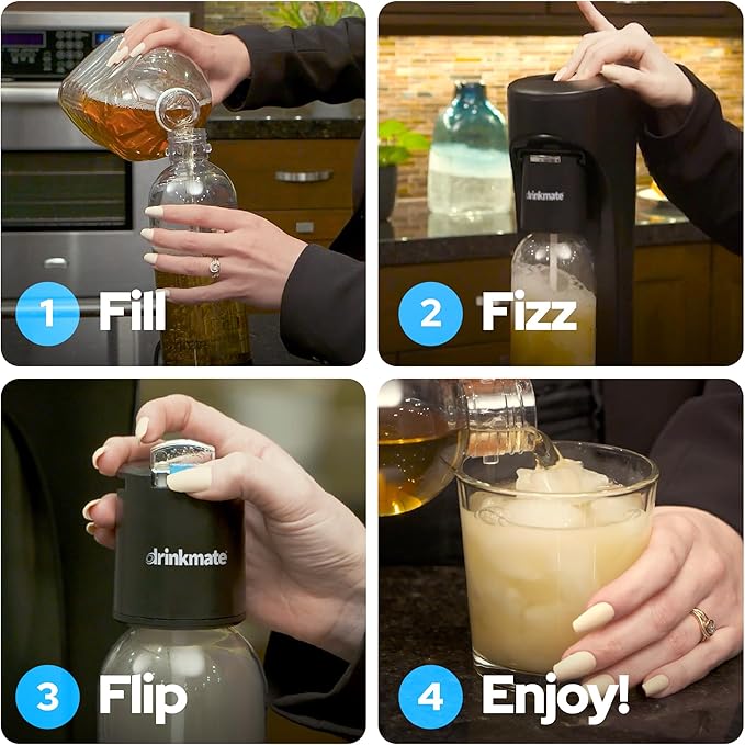 Drinkmate OmniFizz Sparkling Water and Soda Maker, Carbonates Any Drink, Special Bundle - Includes 60L CO2 Cylinder, Two Carbonation Bottles, and Fizz Infuser (Matte Black)