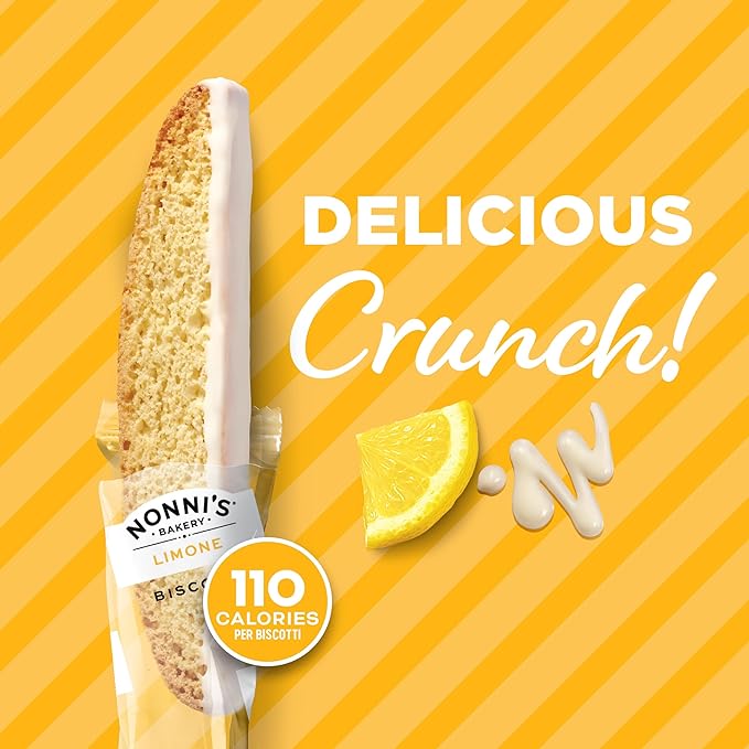 Nonni's Limone Lemon-Iced Biscotti Cookies – Individually Wrapped Italian Tea-Time Snack, Crunchy Twice-Baked, 110 Cal Each, 21.5 oz Carton, 2 Pack