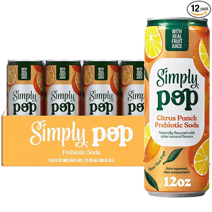 Simply POP Prebiotic Soda Citrus Punch Cans, 12 fl oz, 12 Pack