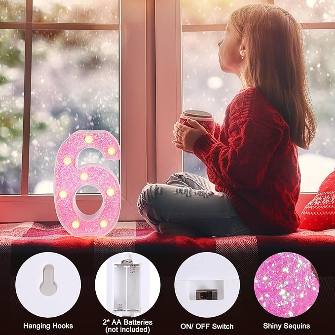 Foaky Pink Light up Letters，Pink Party Decorations,Girls Room Decor,Glitter Marquee Numbers,Alphabet Letter Sign for Night Light Birthday Party Girls Gifts, Home Bar Decoration (8)