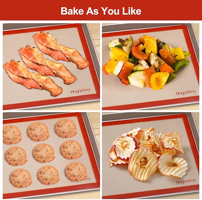 Silicone Baking Mat Set of 4, Easy Clean & Non-Stick Food Grade Reusable Baking Mat, Silicon Baking Mats Oven Liner Sheet, Round & Square Cake Mat, Pastry Board Rolling Dough Mats for Macaron Cookie