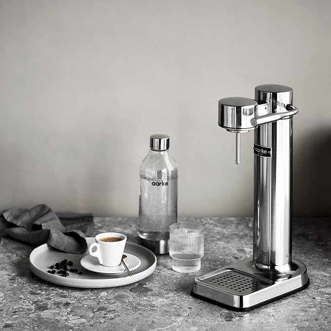 Aarke Carbonator lll with CO2 Cylinder, Sparkling & Carbonation Water Machine, Stainless Steel with PET BPA-Free Reusable Bottle Volume 1L/34 fl oz (Stainless Steel)