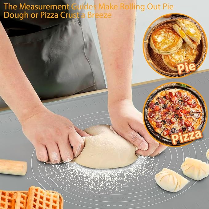 24"X16" Silicone Baking Mat Extra Large Non-stick Pastry Mat with High Edge, Dough Rolling Board for Pastry, Macarons, Pies, Bread, Cookies, Pizza, Fondant, Pasta, Food Grade Silicone Baking Supplies
