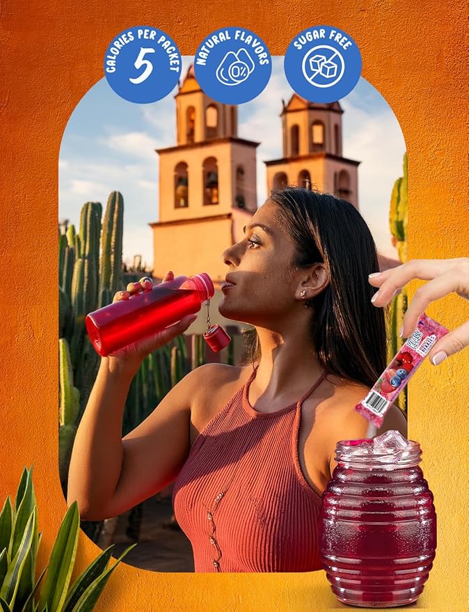 Klass Aguas Frescas | Drink Mix Hibiscus Berries | Sugar Free! (40 Count Powder Stick Packs)