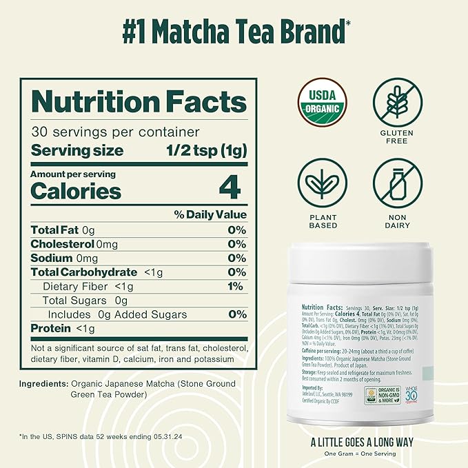 Jade Leaf Matcha Organic Premium Ceremonial Grade Matcha Green Tea Powder - Japanese - Culinary, Ingredient, Ceremonial Barista Teahouse, Latte, Collagen, 1.06 Ounce (Pack of 1), Ceremonial Barista