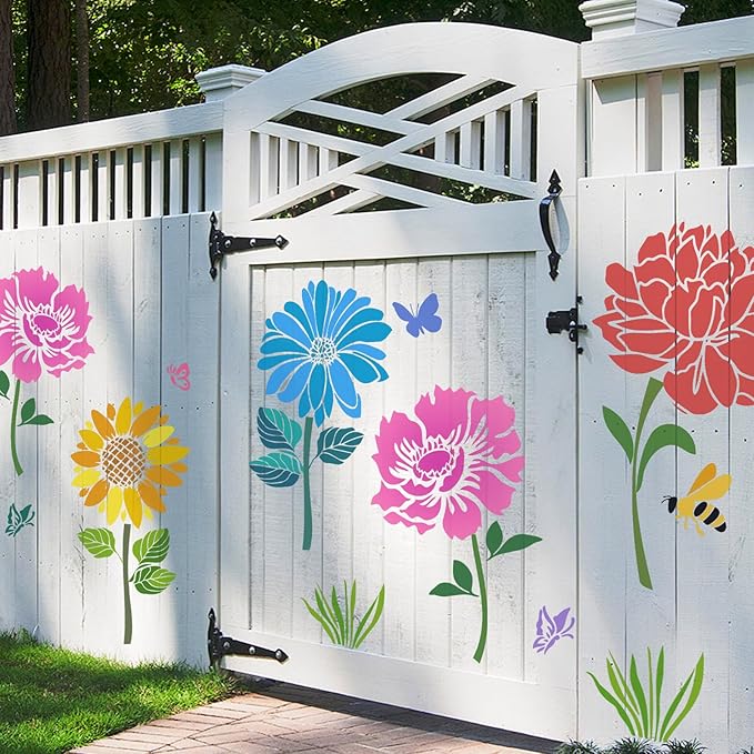 12 PCS Large Flower Painting Stencils, Reusable Sunflower Stencils for Painting on Wood Rocks Canvas Fabric Glass Pottery DIY Painting Art Projects